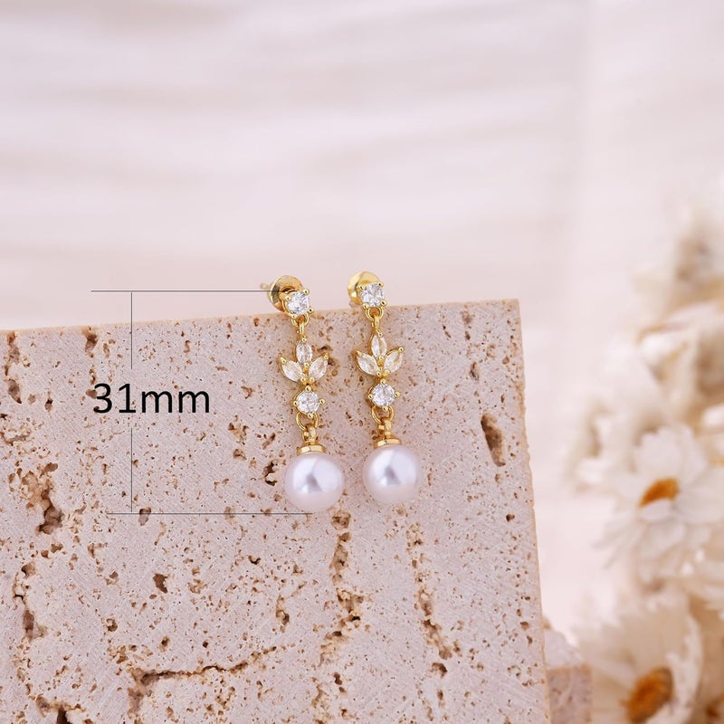 SELFROSE Store Silver Earrings for Women,Dainty Dangle Earrings Silver Plated Drop Earrings for Women Trendy Hypoallergenic CZ Stud Earrings Wedding Pearl Earrings Dangling Cute Small Hoop Earrings Jewelry - Image 5